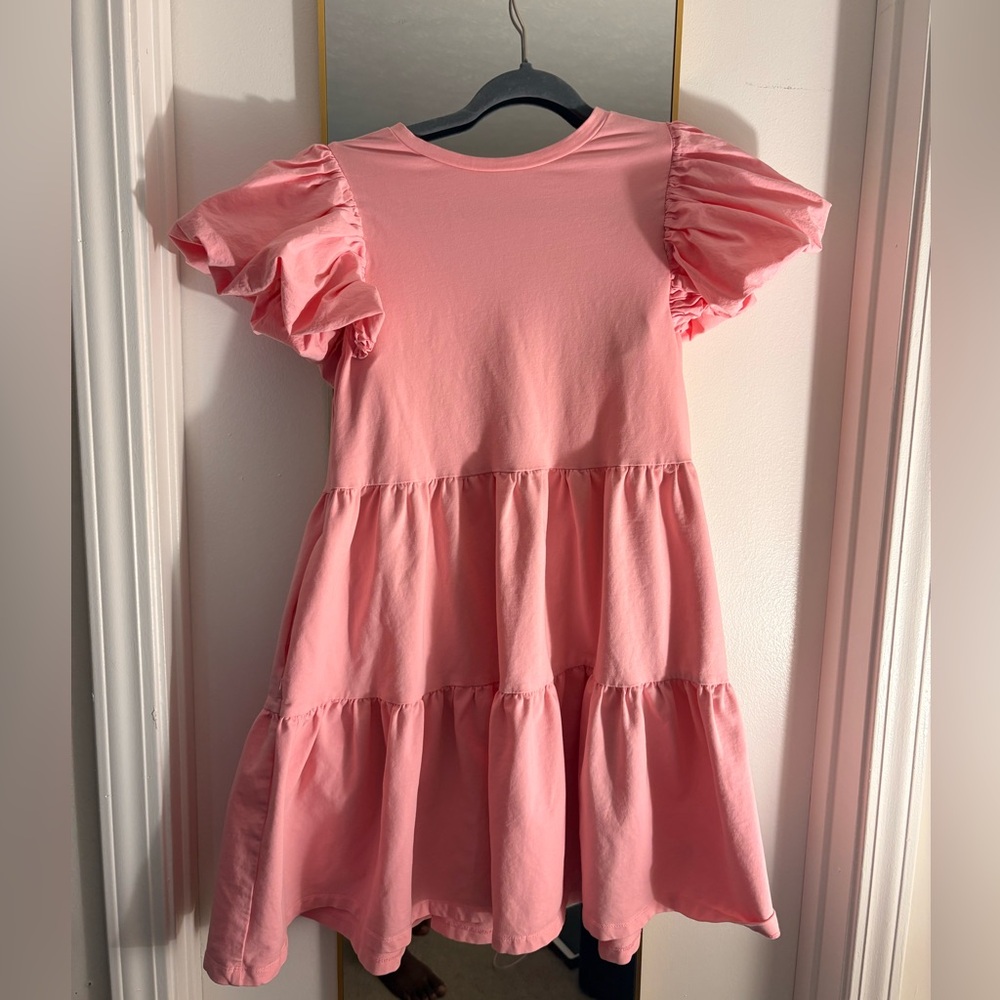Pink Ruffle Sleeve Short Dress